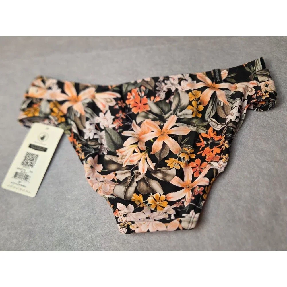 BODY GLOVE Floral Bikini Sz S  Bottoms Black Coral Tropical Print NWT